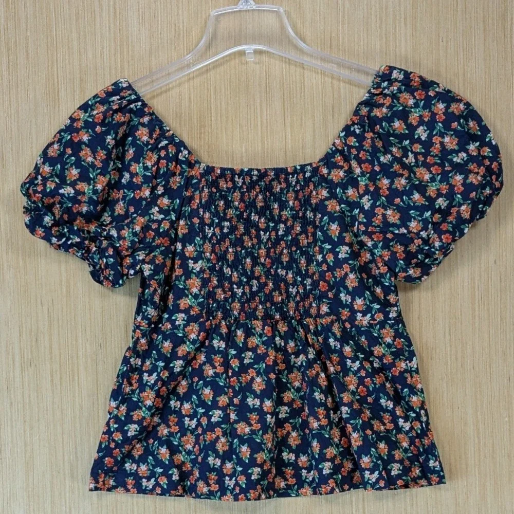 Old Navy Womens Cottage Floral Smocked Puff Sleeve Cotton Babydoll Top Medium